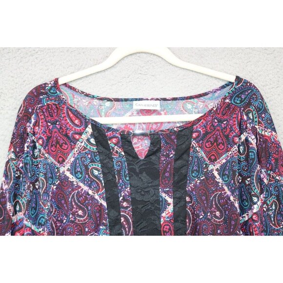 Catherines Long Puff Sleeve Silky Paisley Top-Size 3X-Whimsigoth - Picture 4 of 10